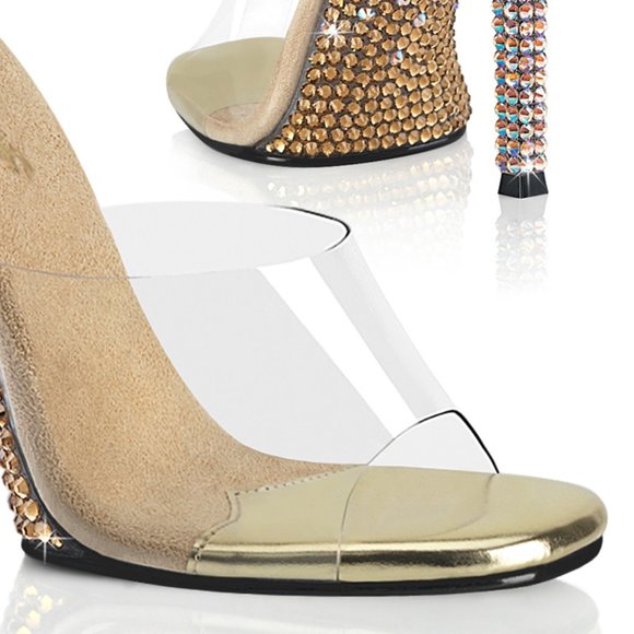 Rhinestone Slide On Clear High Heel Shoes - Picture 2 of 4